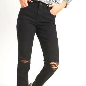 NEW Old Navy Distressed Jeans, Power Slim Straight, Mid-Rise, Black, Siz…